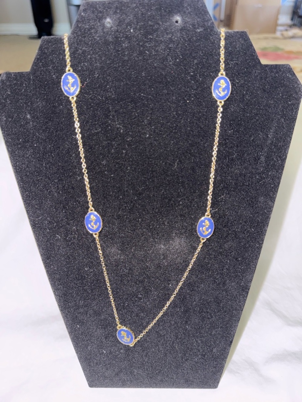 Talbots Outlet NWT Nautical Anchor Station Necklace - Navy & Gold